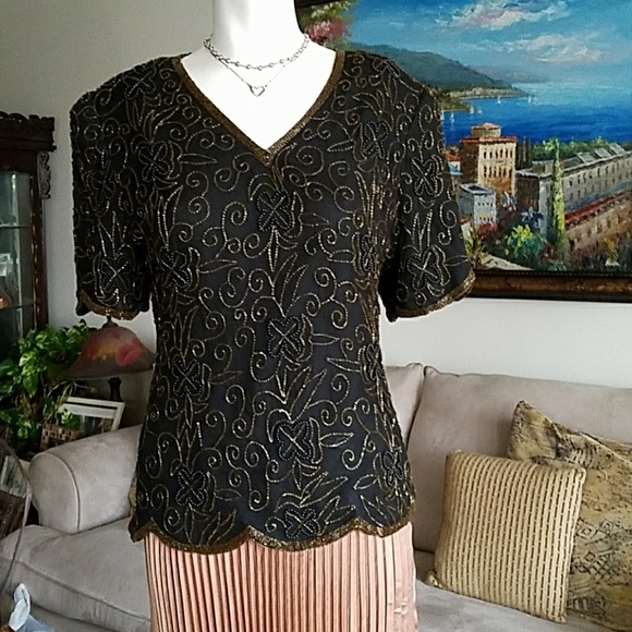 VINTAGE BEADED DENISE ELLE TOP - Picture 8 of 8